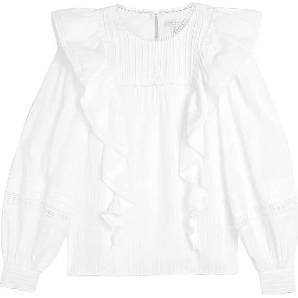 Ted Baker BNWOT white blouse "Silais" double frill sz 4 (US Large) long sleeve - Picture 8 of 8
